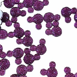 50 PCS Rhinestone Mouse Cabochon, Sparkly Purple Flatbacks for Bows, Hair Accessories