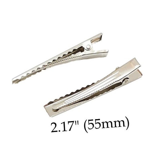 50 pcs Alligator Clips . Single Prong Silver Clips . 55 mm (2.17 in) Hair Bow Clips