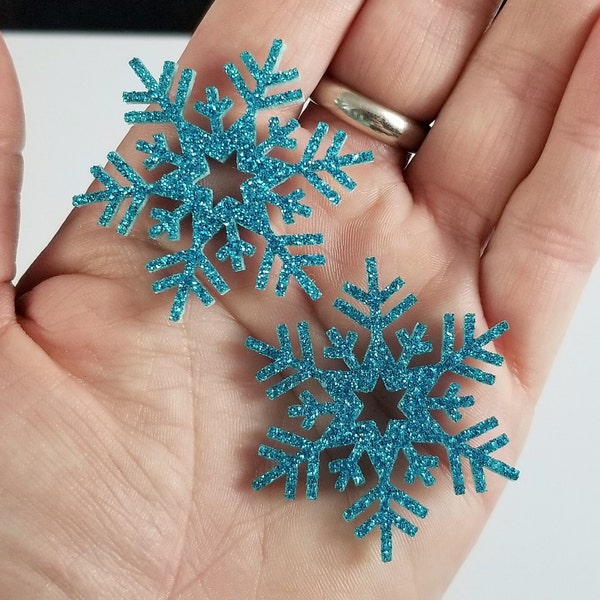 10 pcs Felt Snowflakes . Felt Applique . Blue Glitter Felties . Snow Flake Applique . Embellishment
