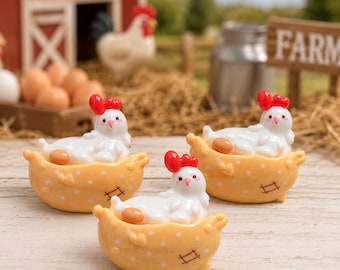 5 PCS Chicken Resin Flatbacks, Farm Animal Cabochons for Bow Centers, DIY Jewelry