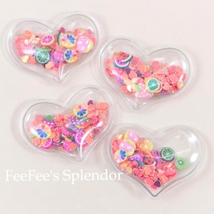 6pcs Fruit Heart Shakers | Clear Heart with Glitter & Charms | DIY Confetti Crafts and Hair Accessories