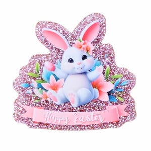 2 PCS Pink Bunny Glitter Acrylic Flatbacks for Phone Grips, DIY Keychains