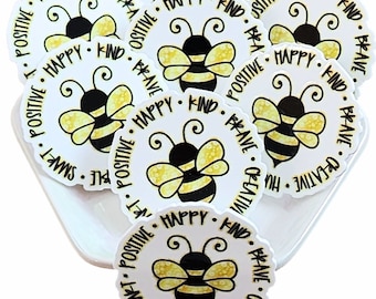 5 pcs Inspirational Flatbacks . Planar Resin . Flat back . Cabochon . Charm . Bow Center . Bee Happy Humble Brave