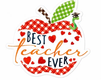 5 piezas de imanes planos de resina con la frase "Best Teacher Ever" para manualidades y creación de tarjetas.