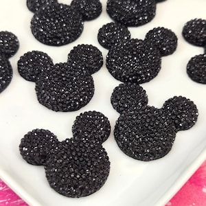10pcs Rhinestone Mouse Cabochon | Black Mouse Ear Flatbacks | Sparkly Character Charms