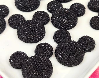 5 PCS Rhinestone Mouse Cabochon - Sparkly Black Flatbacks for Bows, Tumblers, Crafts