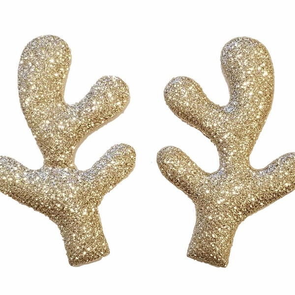 5 Pairs . Reindeer Antlers . Gold Glitter Antler . Padded Applique . Deer Antlers for Headband