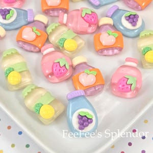 5 Fruity Drink Cabochons | Juice Bottle Flatbacks | Mini Drink Charms for Slime & DIY Crafts