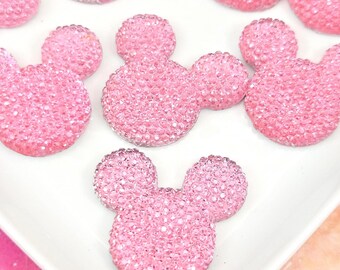 5 PCS Rhinestone Mouse Cabochon - Sparkly Pink Flatbacks for Bows, Tumblers, Crafts