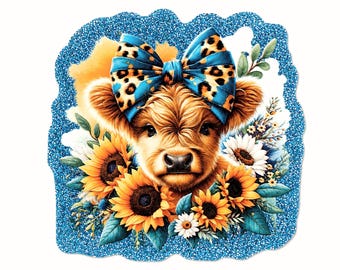 2 PCS "Sunflower Cow" Glitter Acrylic Flatbacks for Badge Reels, DIY Bag Charms, Tumbler Toppers