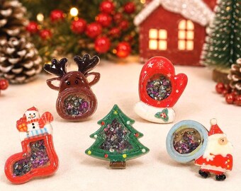5 PCS Christmas Resin Shaker Flatbacks, Festive Holiday Cabochon for Jewelry Making, DIY Magnets