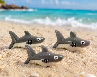 5 piezas de resina plana "Tiburón gris" - Cabujones marinos 3D para joyería DIY, Kawaii Decoden