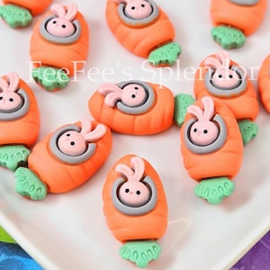 5 Bunny Cabochons | Easter Flatbacks | Carrot Charms for Jewelry & Keychains