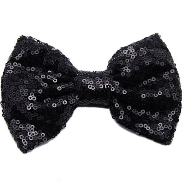 Sequin Bows . Black . 5 in. Sparkly Headband Bow . Large Hair Bow . NO Clip