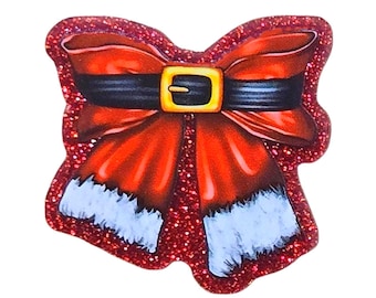 2 unidades de lazos de Papá Noel con purpurina, de acrílico plano, para carretes de insignias, centros de lazos y joyería.