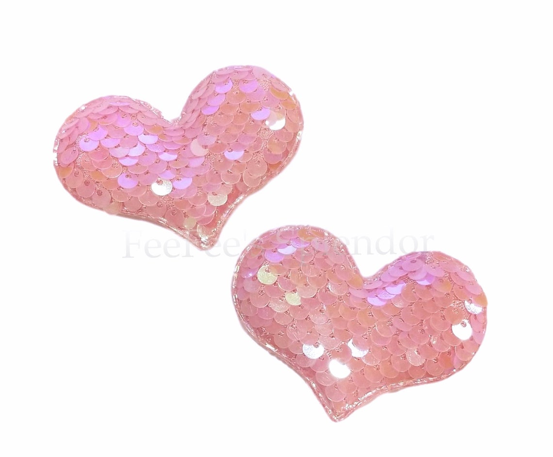 2.5 Pink Sequin Hearts Padded Heart Applique DIY Etsy