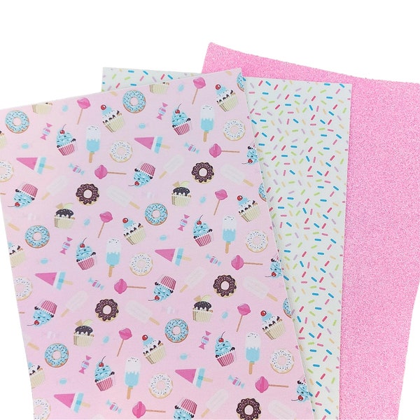 Faux Leather Sheets . Ice Cream Candy Sprinkles . Printed Synthetic Leather A4