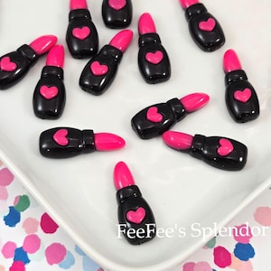 10pcs Lipstick Cabochons | Heart Makeup Flatbacks | Mini Pink Lip Charms