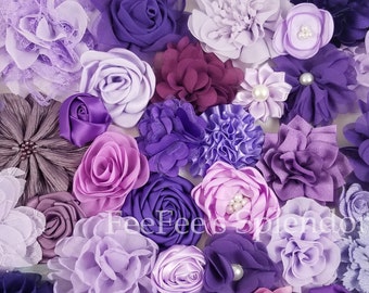 Fabric Flowers . Flower Grab Bag . Wholesale Bulk Flowers . Purple Lilac Lavender . Flower Bundle