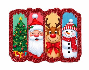 2 PC Holly Jolly Friends Christmas Glitter Acrylic Flatbacks for Badge Reels, Gift Tag DIY