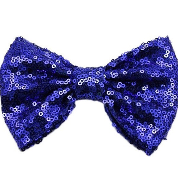 Sequin Bows . Royal Blue . 5 in. Sparkly Headband Bow . Large Hair Bow . NO Clip