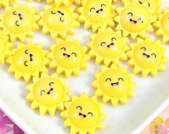 20 PCS "Glitter Sun" Resin Flatbacks - 3D Summer Cabochons for DIY Jewelry, Junk Cases