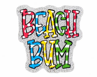 2 unidades de adornos acrílicos planos con purpurina "Beach Bum" para portatarjetas, llaveros y colgantes para bolsos de playa.