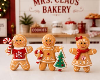 6 PCS Gingerbread Man Resin Flatbacks, Christmas Cabochons for DIY Jewelry, Card Making