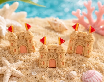 5 PCS Sandcastle Resin Flatbacks, 3D Summer Beach Cabochons for Junk Cases, DIY Jewelry