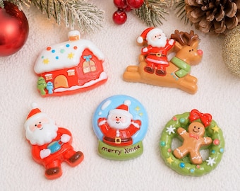 5 PCS Christmas Resin Flatbacks, Santa's Mix Cabochons for DIY Jewelry, Card Making