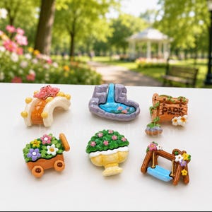 6 PCS "Day In The Park" Resin Flatbacks - 3D Spring Cabochons for Bow Centers, Scrapbooks, Jewelry Making