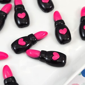 5 Lipstick Cabochons | Pink Heart Makeup Resin Flatbacks | Mini Lip Charms for Crafts & Jewelry