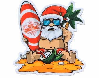 5 piezas de "Papá Noel playero" de resina plana para Navidad, ideales para portacredenciales, tarjetas y adornos para bolígrafos.