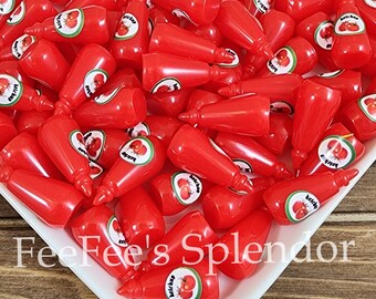 5 pcs Ketchup Flatbacks . Resin Cabochon . Flat back . Charm . Bow Center . Condiments