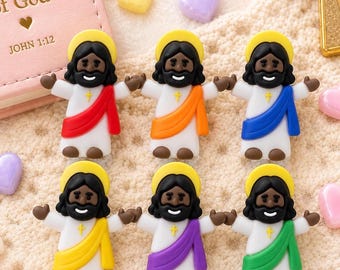 Mini Black Jesus Figurine, 3D Miniature Pocket Savior for Religious Gifts, Sunday School Gift