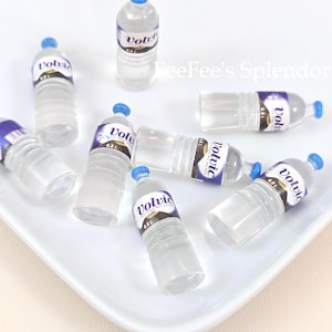 8 Mini Water Bottle Cabochons | Dollhouse Miniatures | 3D Resin Charms for Play & Jewelry Making