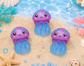 5 piezas de medusas de resina planas, cabujones marinos 3D para llaveros, joyería DIY