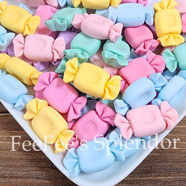 12 pcs Taffy Candy Flatback . Resin Cabochon . Flat back . Charm . Bow Center . Pastel Candy