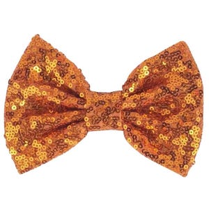 Set of 5 - Sequin Bow | 5&quot; Orange Fabric Bow for DIY Crafts and Accessories (No Clip) Mouse Ears Bow