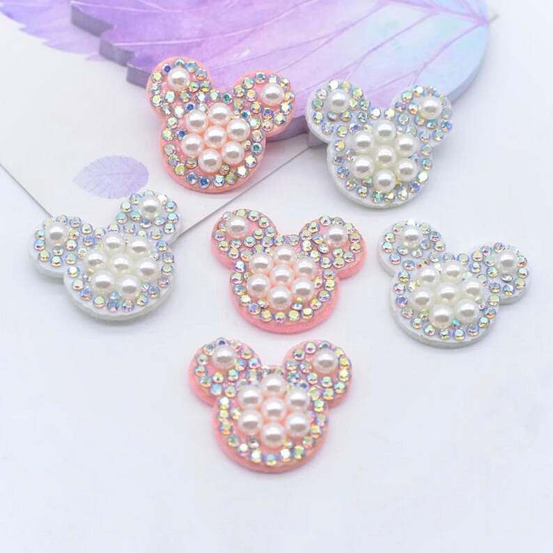 Mouse Rhinestone 10 PCS Mouse Felties, Pearl Rhinestone Mouse Ears for Scrapbooks, Hair ...