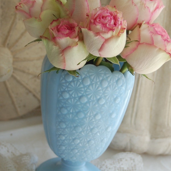 Vintage Fenton Pastel Blue Milk Glass Footed Paneled Vase