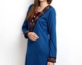 Women Blue Embroidered Kurta