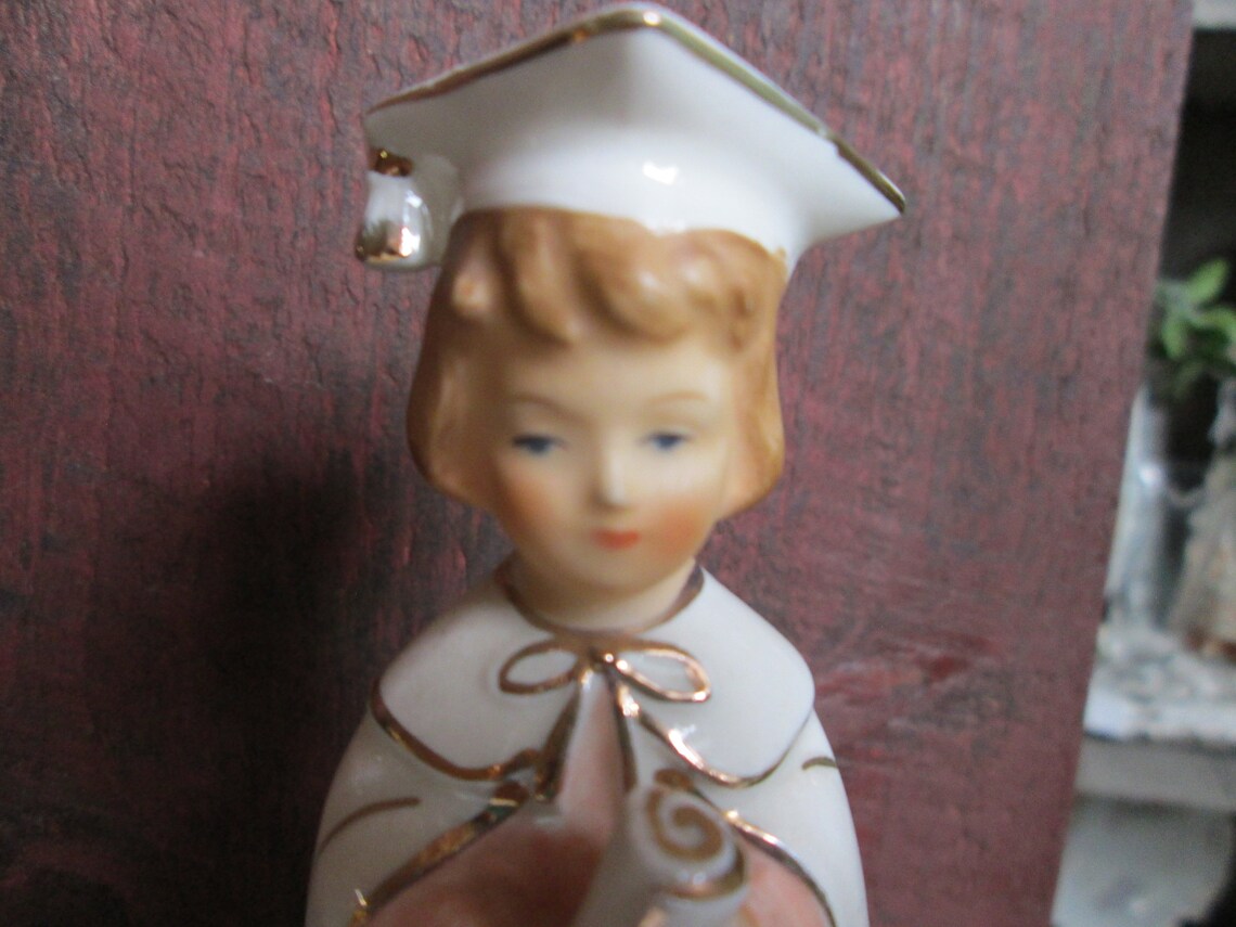 Vintage Girl Graduate Figurine graduation cap and gown diploma Etsy