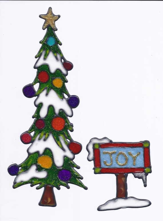 Large Christmas tree with joy sign Window cling