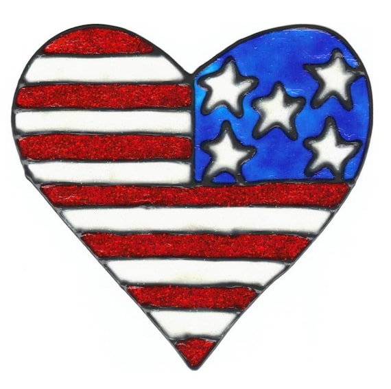 American flag heart Window cling