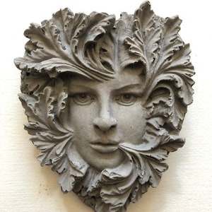 Green woman concrete plaque with or without imbedded hanger, 4” x 3” green lady hanging face art