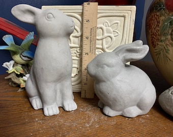 Concrete Bunny Garden Statues: Easter Decor Set