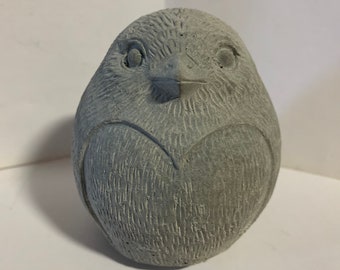 Concrete fat bird statue, 3 1/2” tall cement bird for indoors or out, natural concrete color