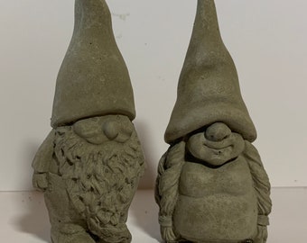 Garden gnome couple, concrete gnome statue, Tomte, Nisse, 3 1/2” tall, miniature concrete gnomes