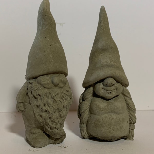 Garden gnome couple, concrete gnome statue, Tomte, Nisse, 3 1/2” tall, miniature concrete gnomes